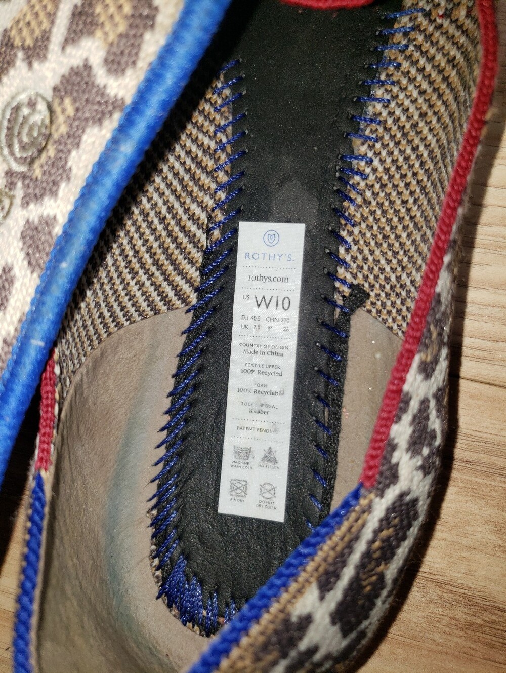 Rothys Mocha Spot Leopard Slip On Loafer Flat Red/blue Trim Likenew Condition 10 - Picture 4 of 8